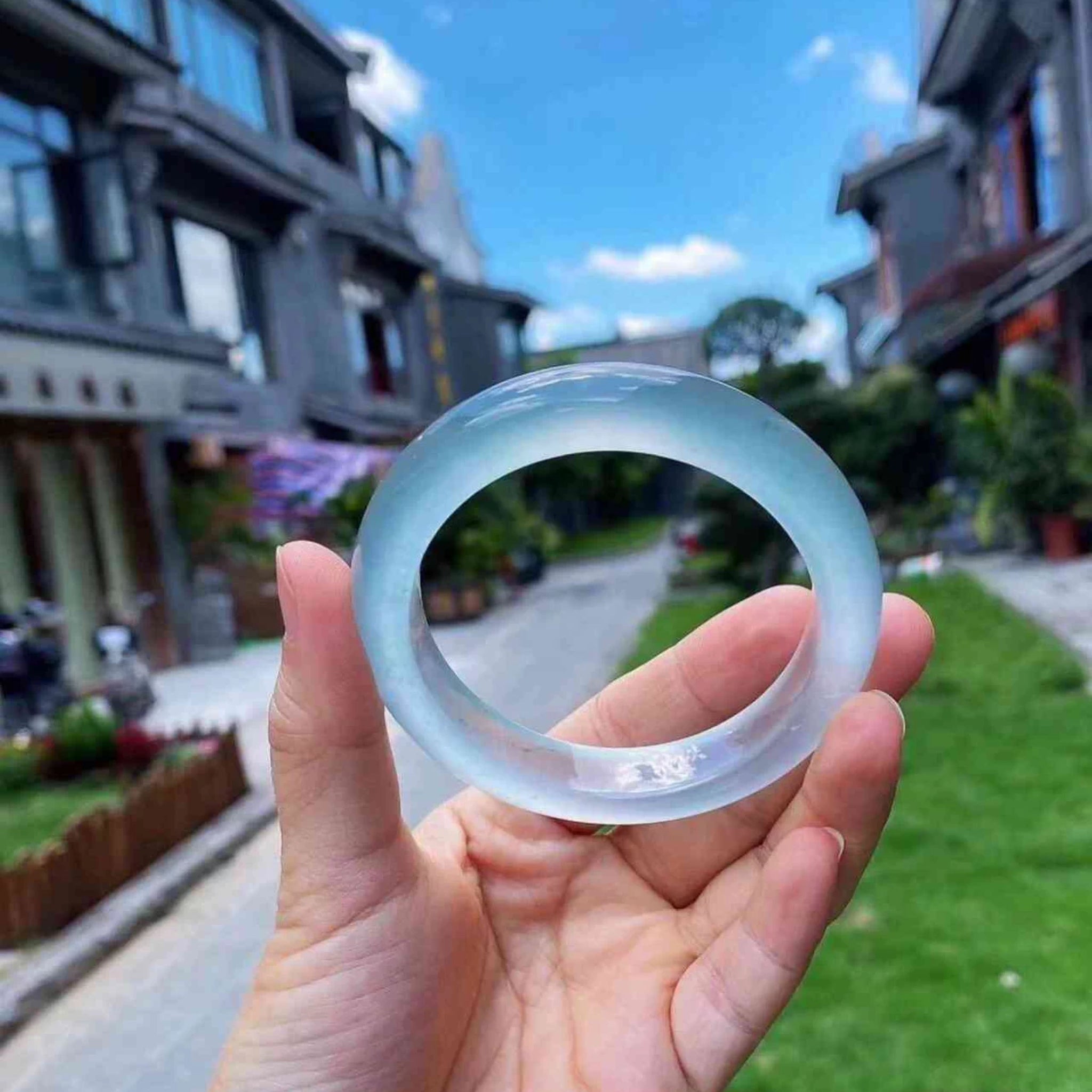 The "Sky’s Whisper" Icy Translucent Jadeite Bangle (60mm)