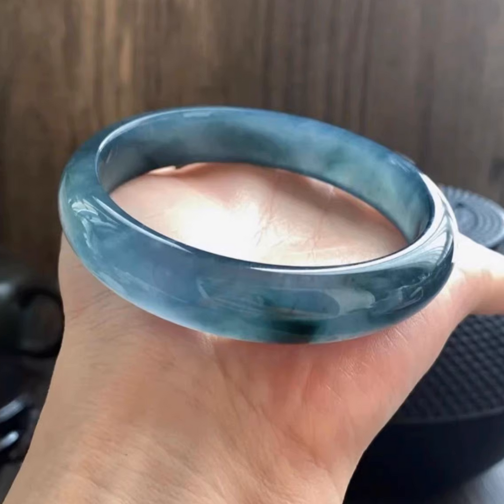 The "Deep Azure Frost" Icy Blue-Water Jadeite Bangle (60mm)