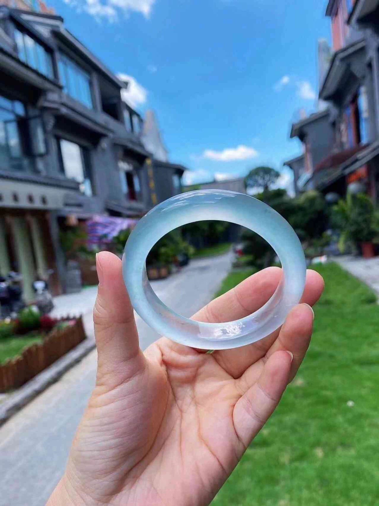 The "Sky’s Whisper" Icy Translucent Jadeite Bangle (60mm)
