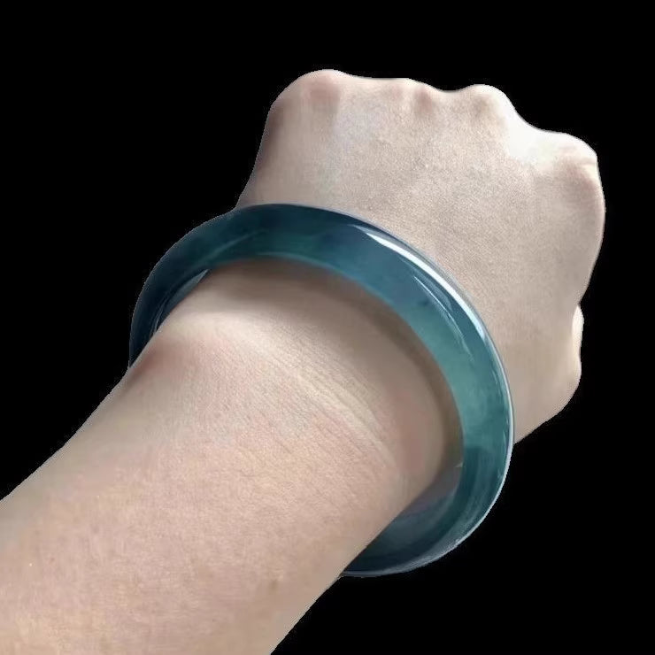 The "Deep Azure Frost" Icy Blue-Water Jadeite Bangle (60mm)