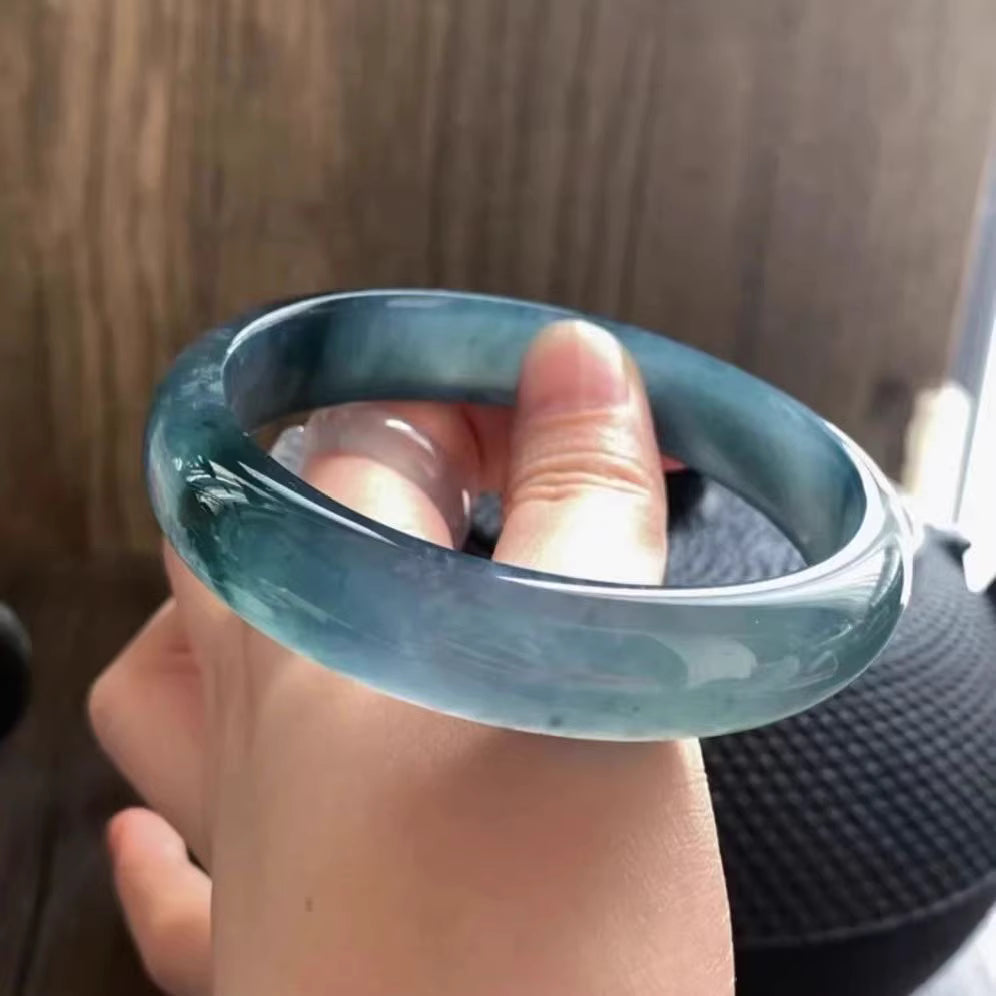 The "Deep Azure Frost" Icy Blue-Water Jadeite Bangle (60mm)