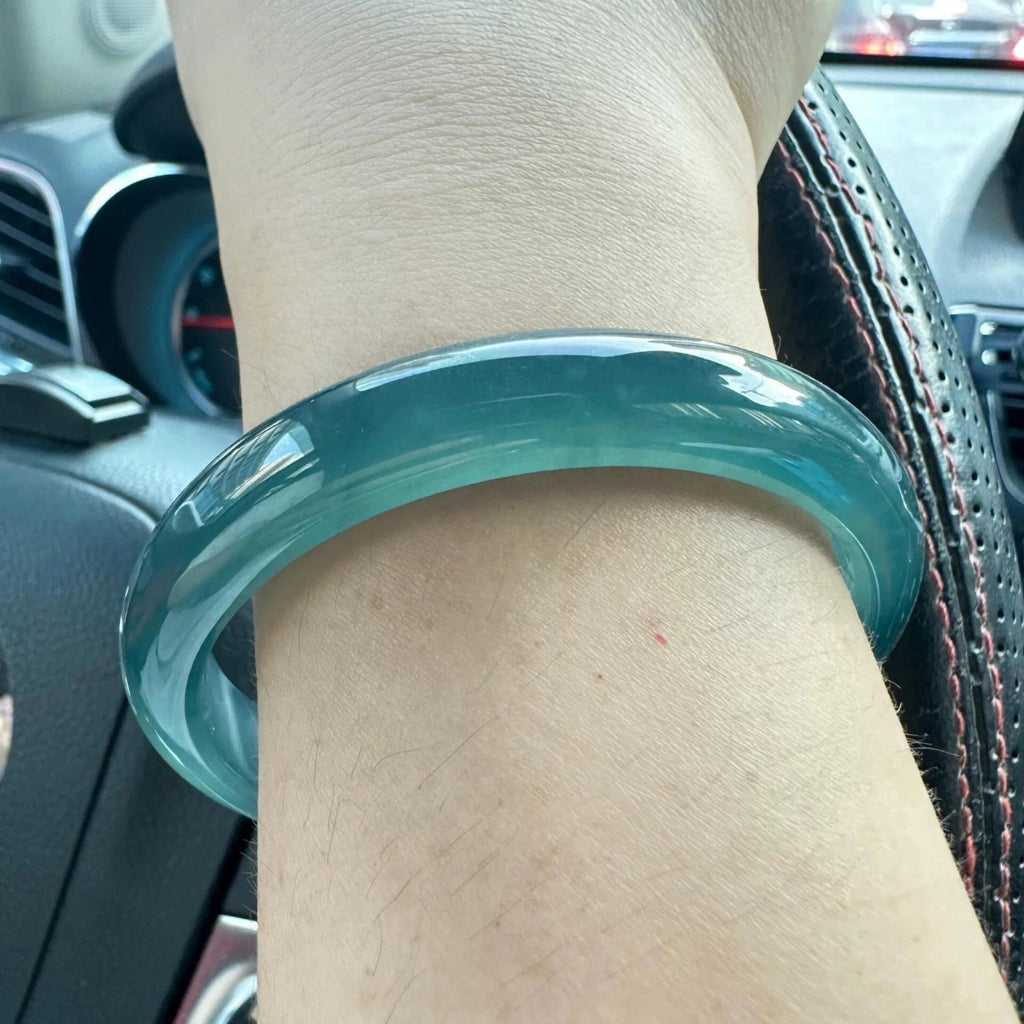 The "Icy Azure Stream" High-Translucent Jadeite Bangle (60mm)