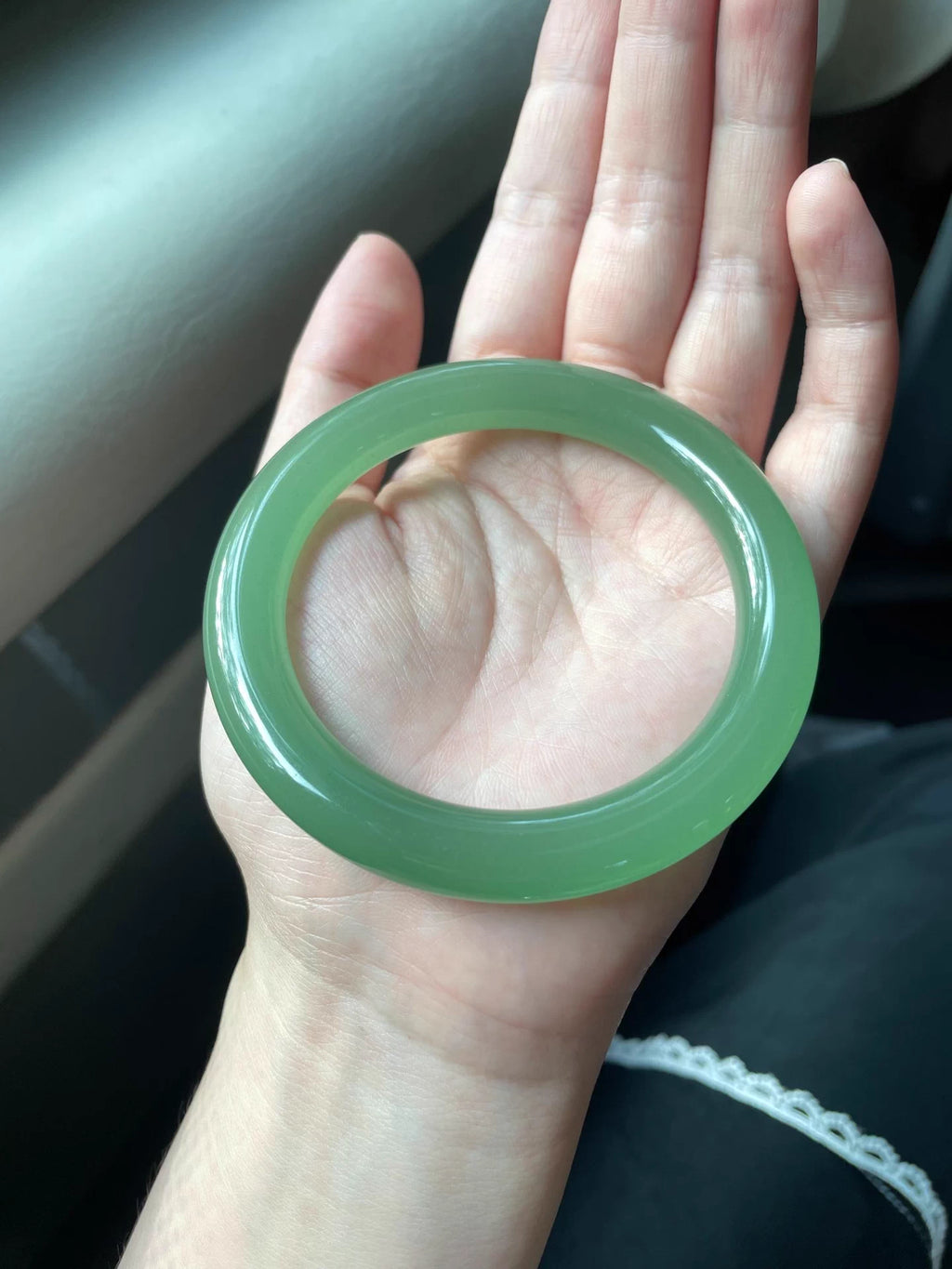 The "Verdant Mist" Icy Green Jade Bangle (60mm)