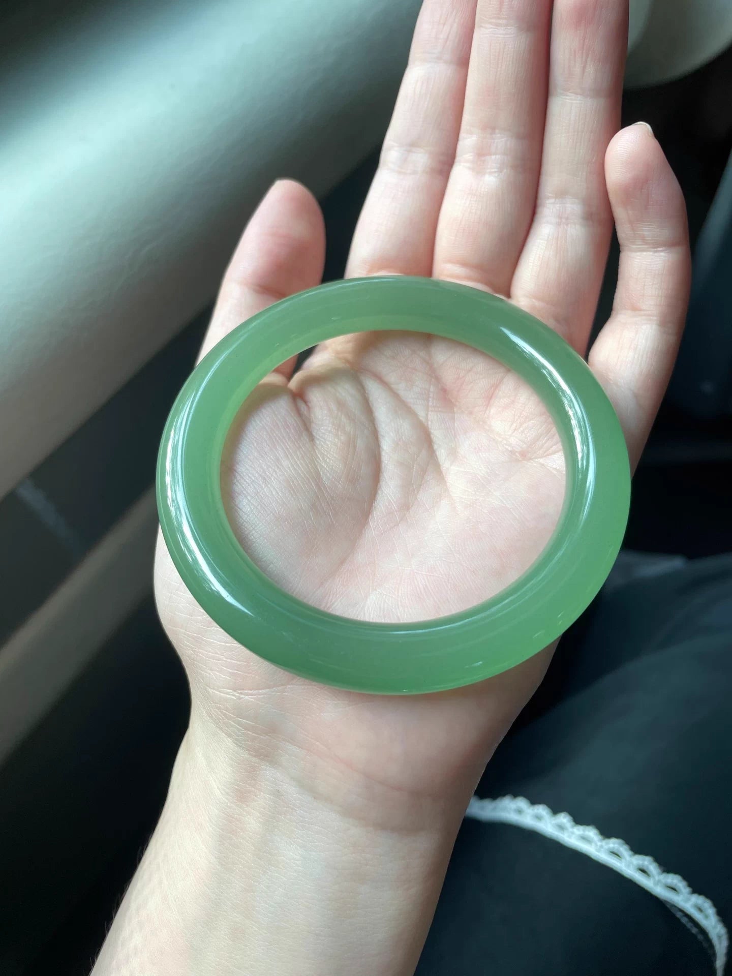 The "Verdant Mist" Icy Green Jade Bangle (60mm)