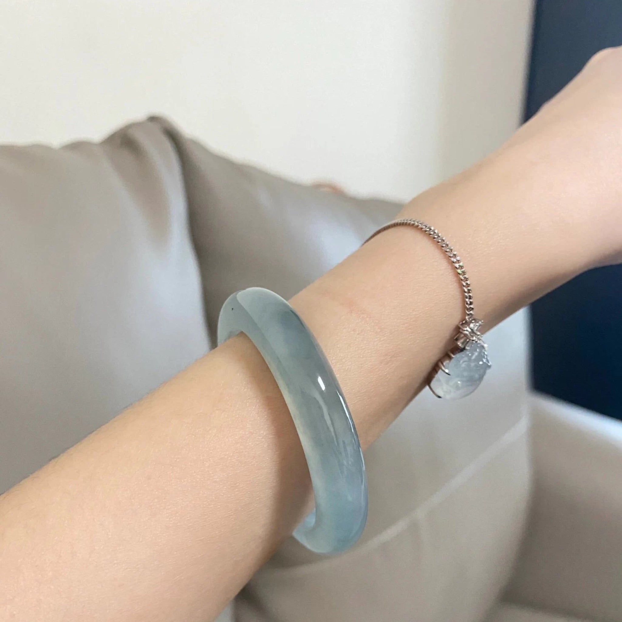 The "Sky Azure Veil" High-Ice Full-Hue Jadeite Bangle (60mm)