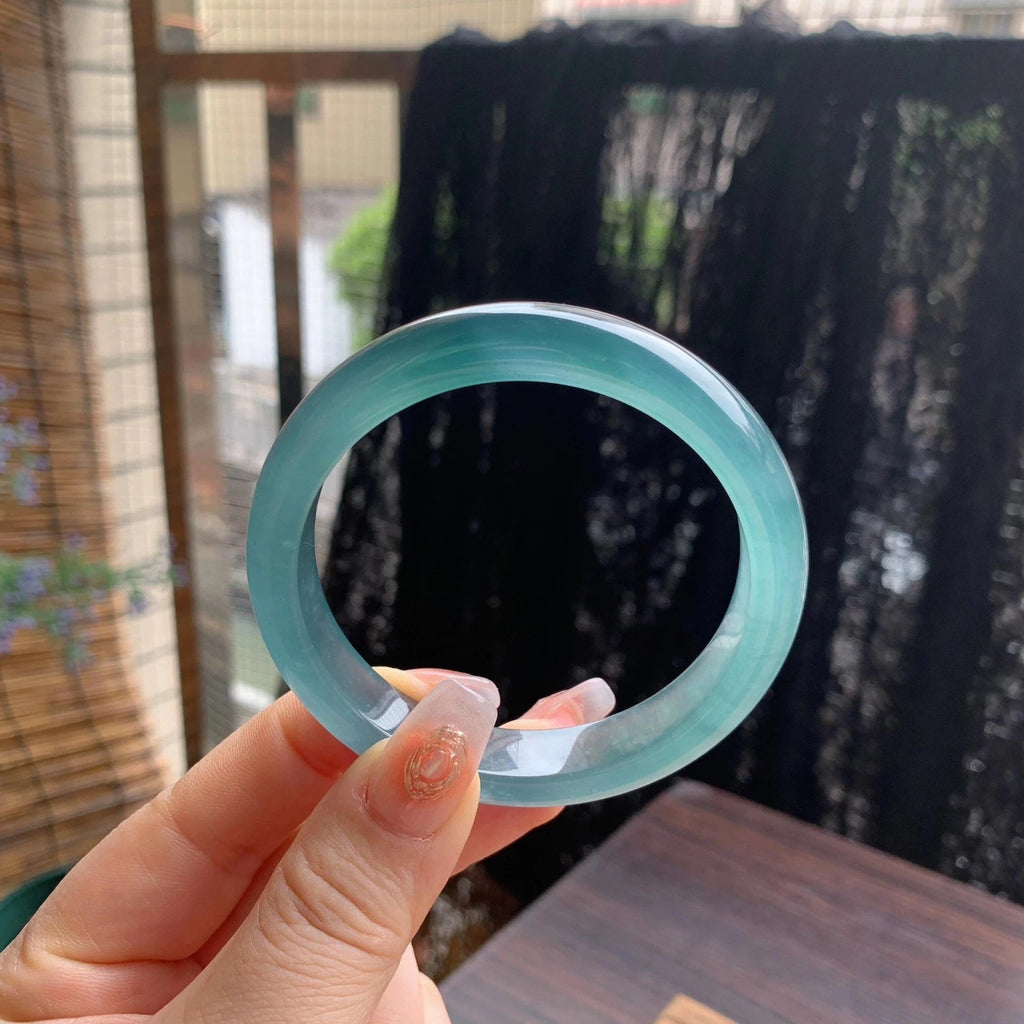 The "Icy Azure Stream" High-Translucent Jadeite Bangle (60mm)