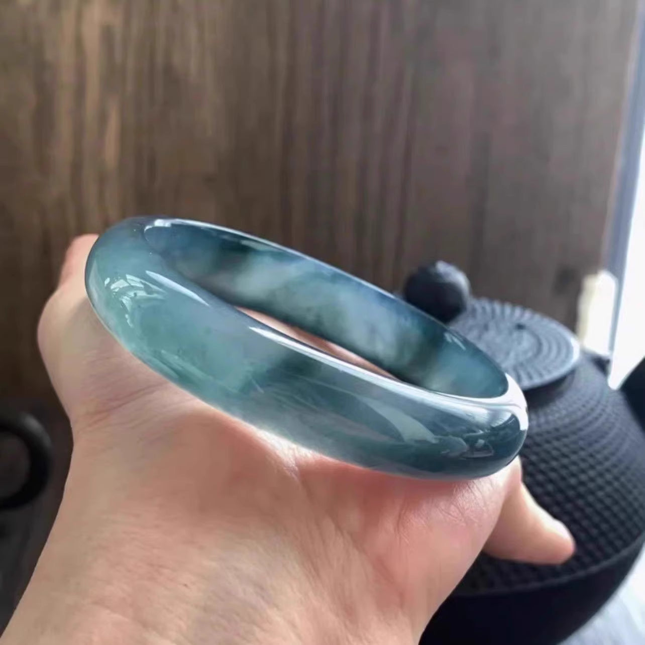 The "Deep Azure Frost" Icy Blue-Water Jadeite Bangle (60mm)