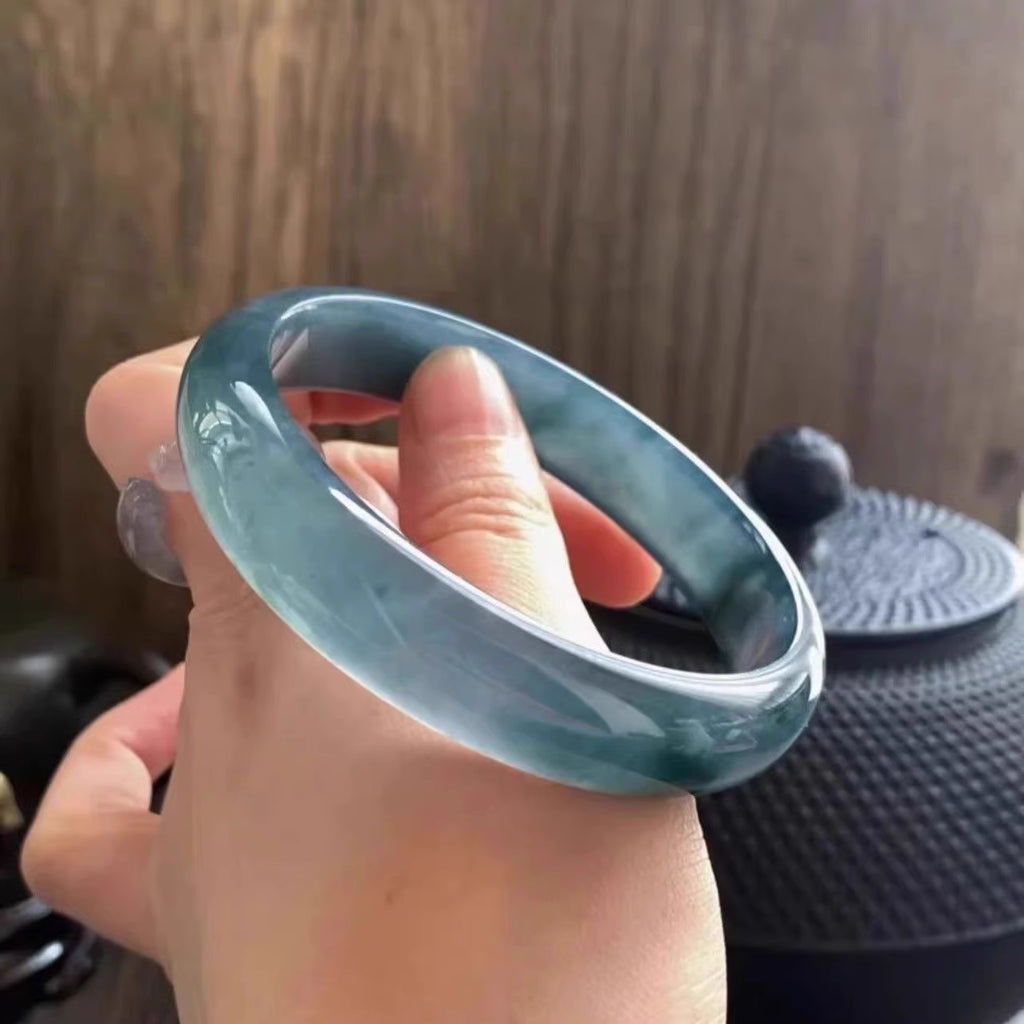 The "Deep Azure Frost" Icy Blue-Water Jadeite Bangle (60mm)