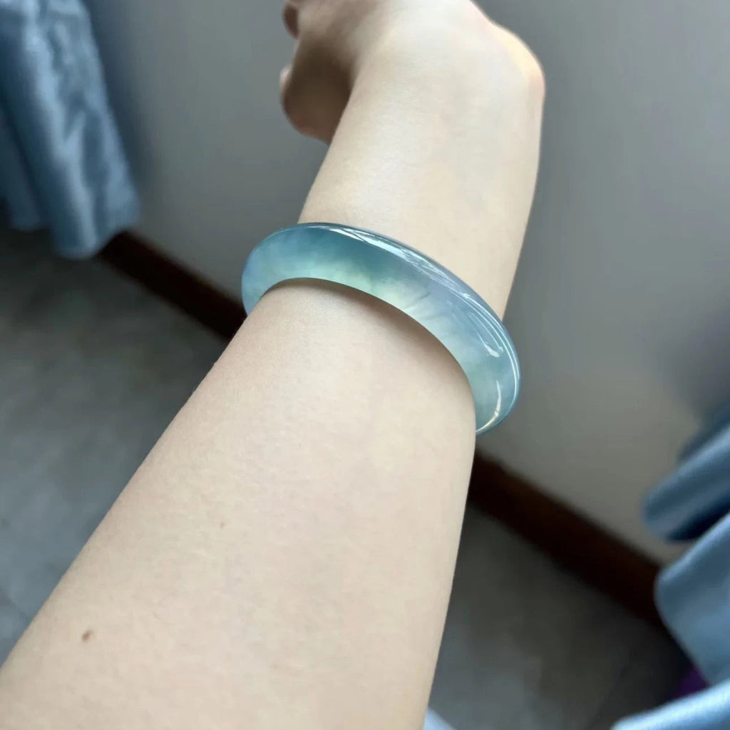 The "Icy Azure Stream" High-Translucent Jadeite Bangle (60mm)