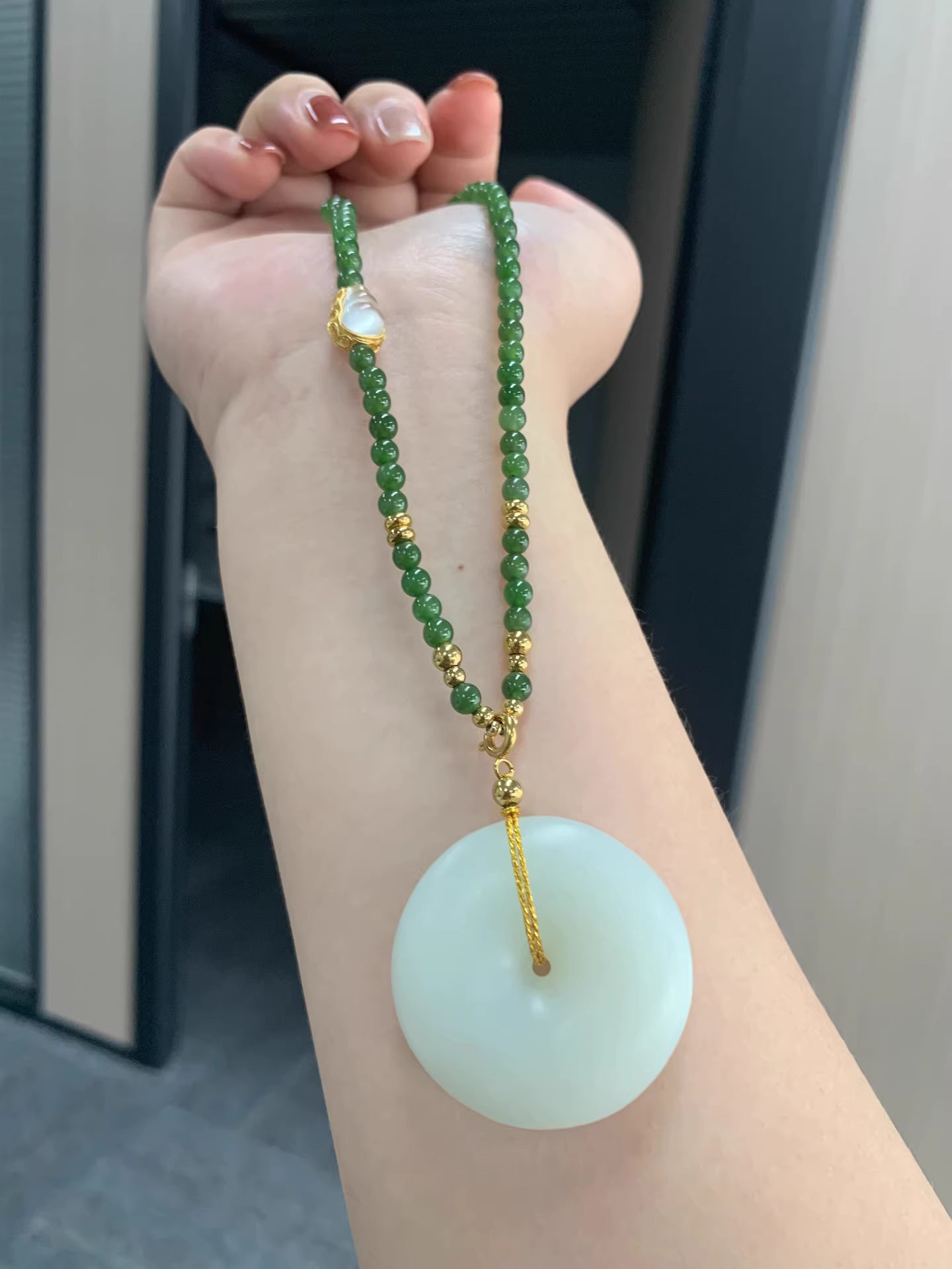 The "Peaceful Whisper" 30mm Russian Bashan White Jade Safety Buckle Pendant