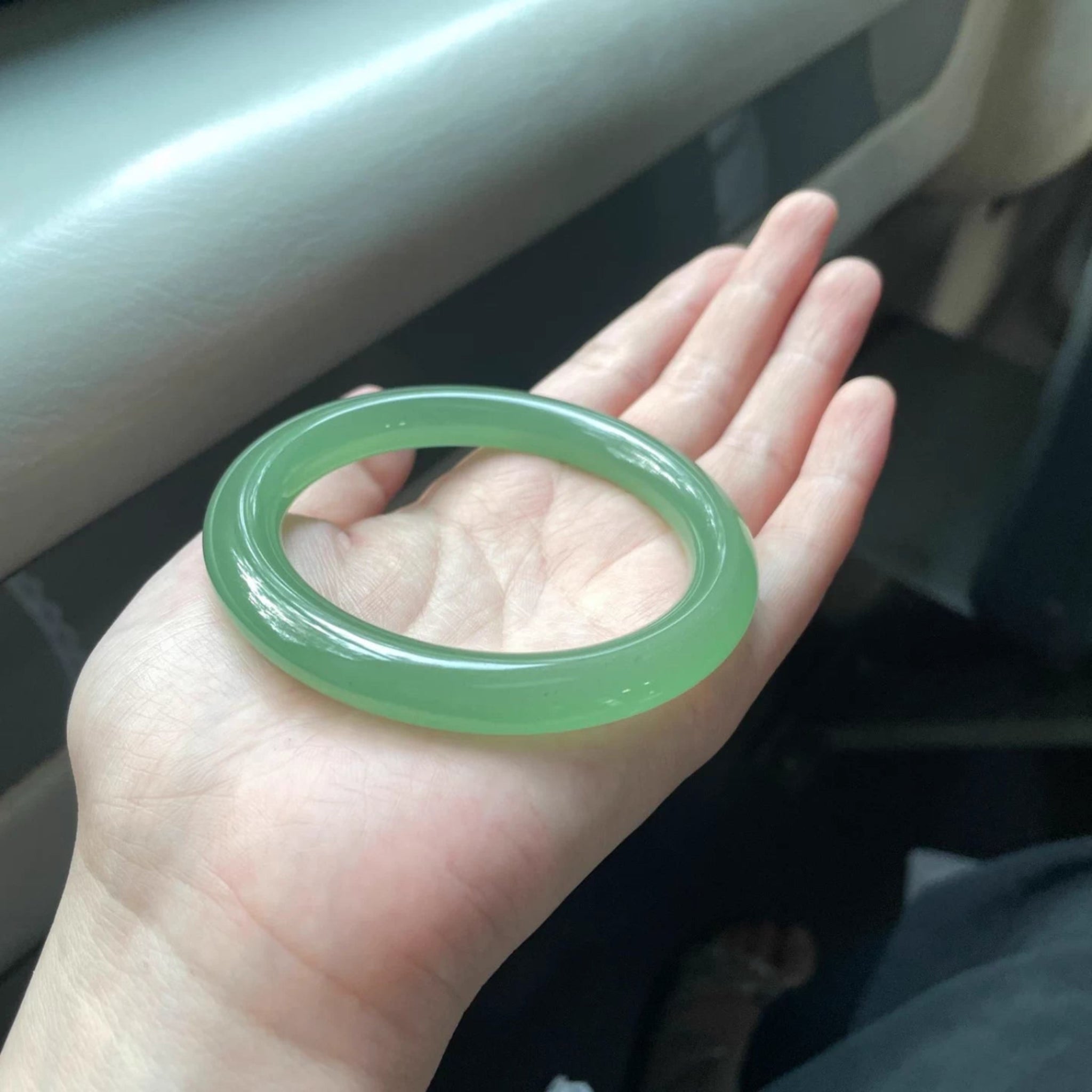 The "Verdant Mist" Icy Green Jade Bangle (60mm)
