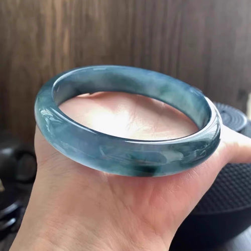 The "Deep Azure Frost" Icy Blue-Water Jadeite Bangle (60mm)
