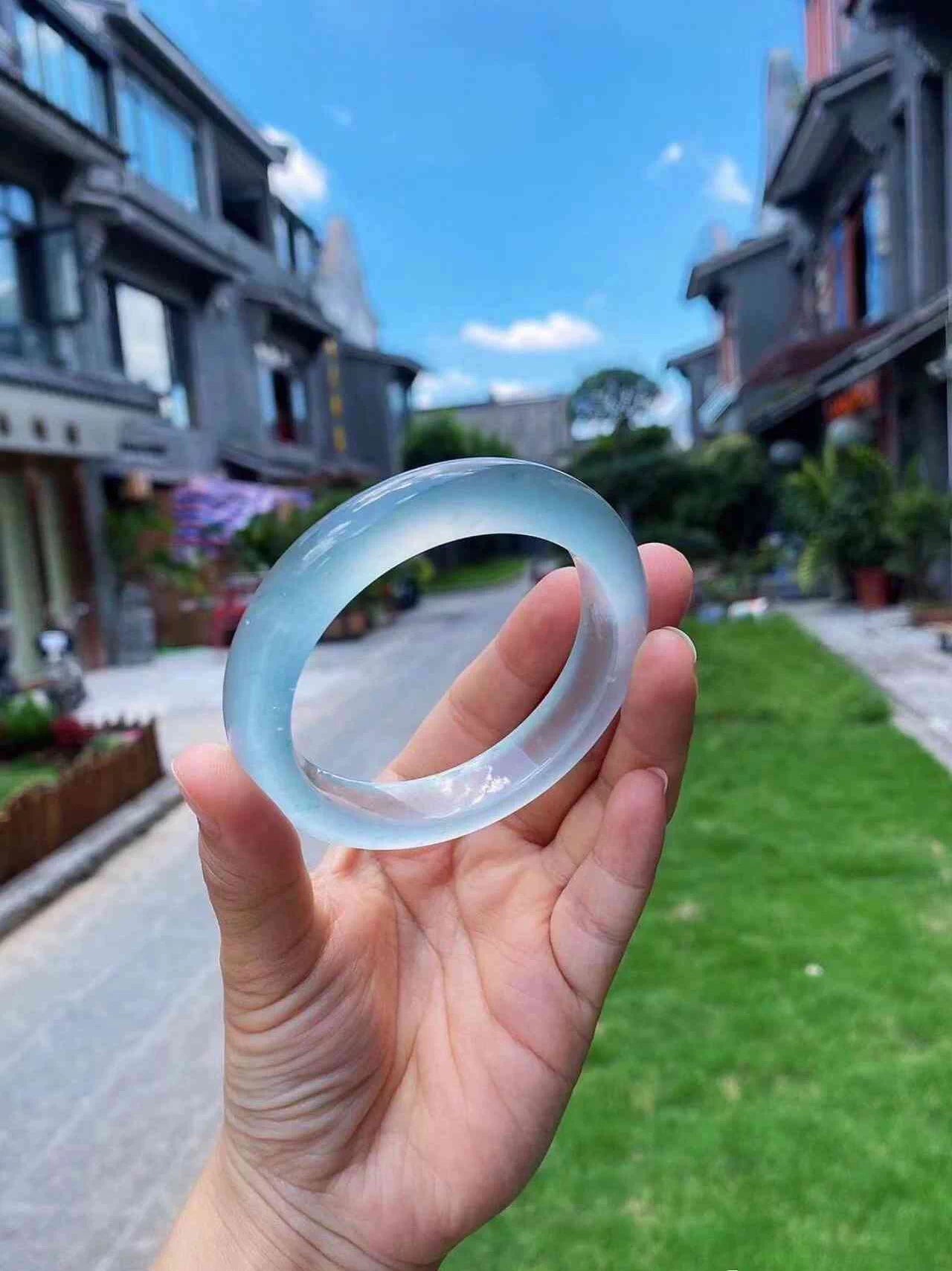 The "Sky’s Whisper" Icy Translucent Jadeite Bangle (60mm)