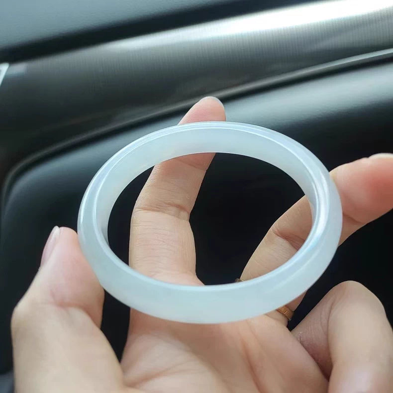 The "Lunar Whisper" Icy White Moonlight Jadeite Bangle (60mm)