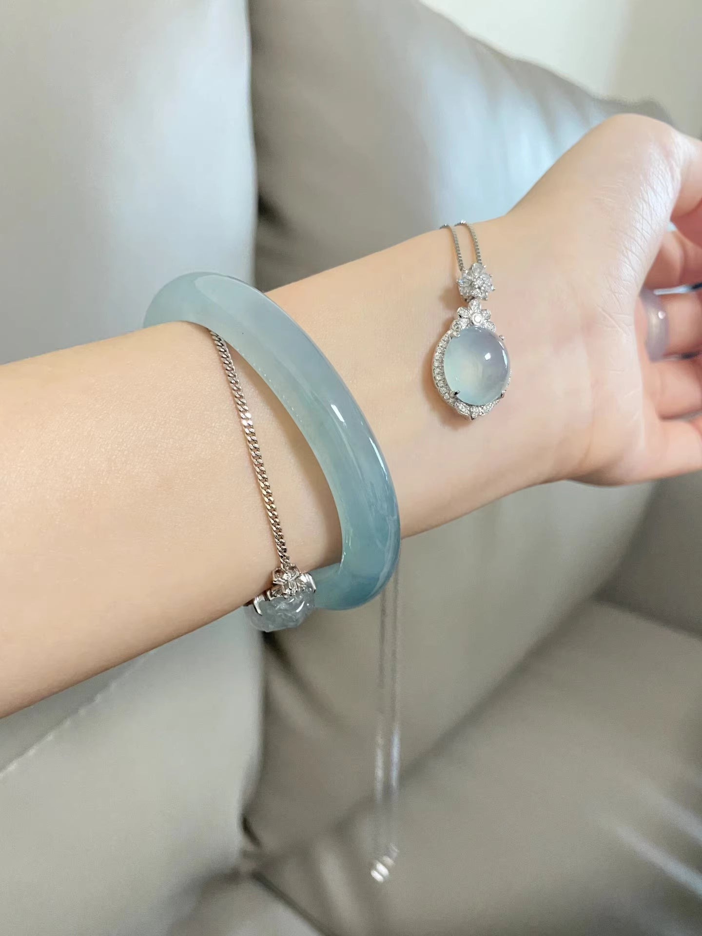 The "Sky Azure Veil" High-Ice Full-Hue Jadeite Bangle (60mm)