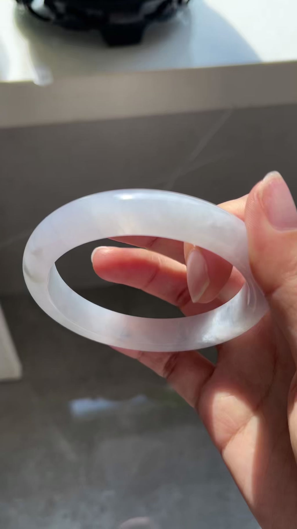 The "Moonlit Frost" Icy-Luster White Jadeite Flat Bangle (59.7mm)